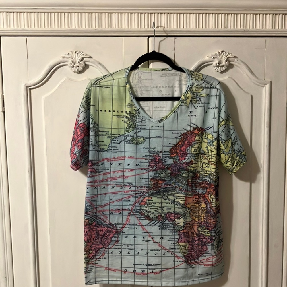 Women’s large map t shirt turquoise